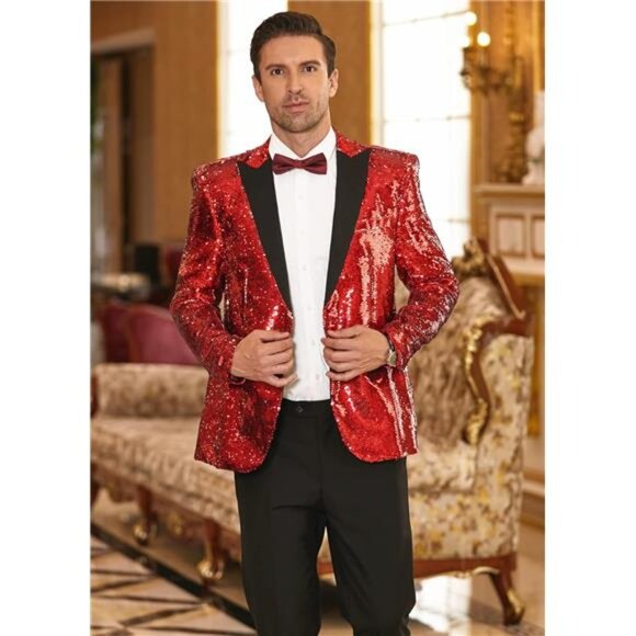 Mens Sequin Blazer Tuxedo Party Prom Wedding Tuxedo One Button Jacket - Picture 3 of 6